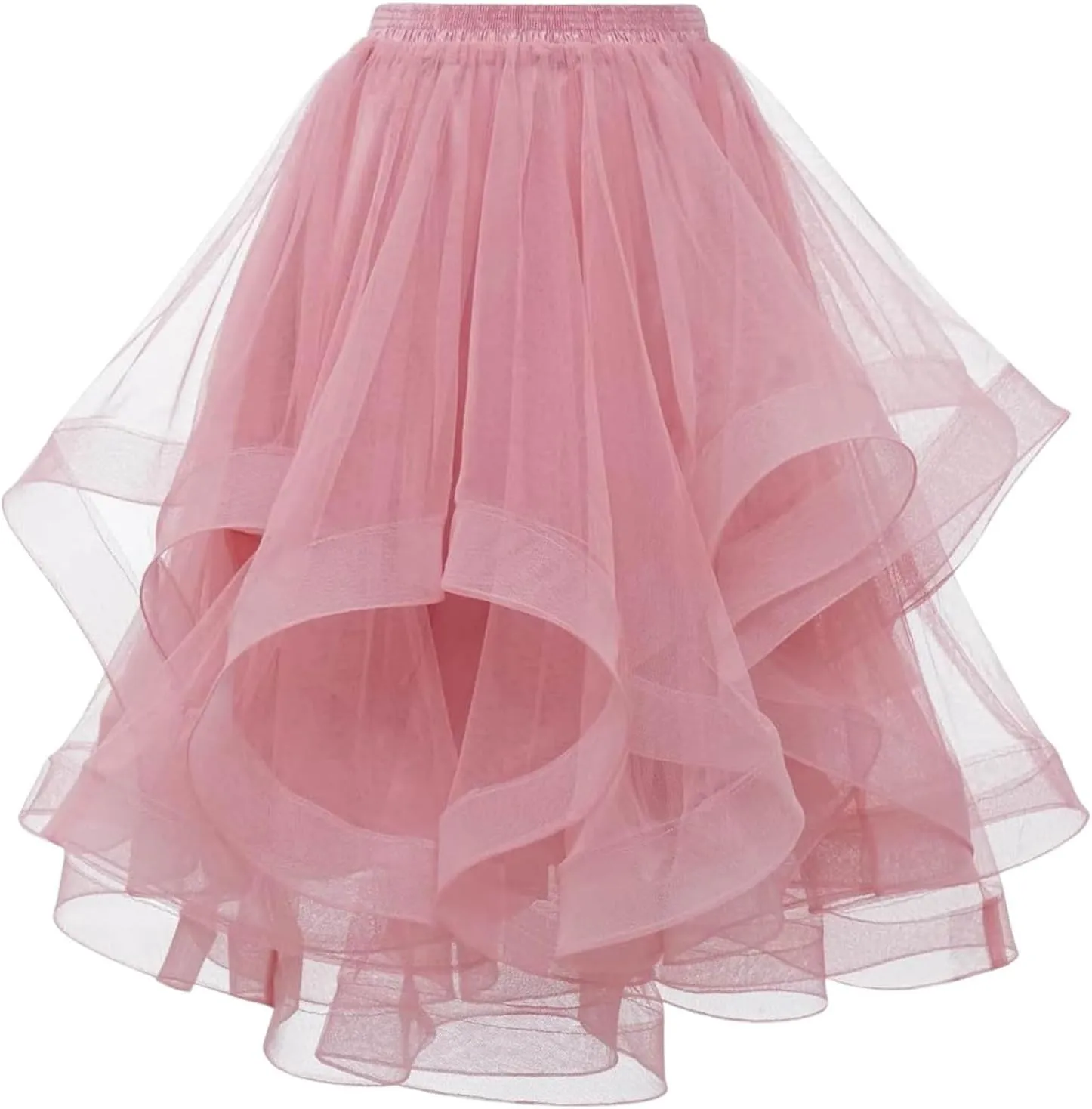 Tulle Skirts for Women A Line Elastic Layered Puffy Midi Skirt High Low Asymmetrical Midi Length Prom Mesh Tutu Skirt