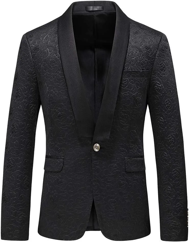 UNINUKOO Mens 3 Piece Suit Jacquard Floral Shawl Lapel Fancy Suits for Men Wedding Party Prom Tuxedo Suit Set