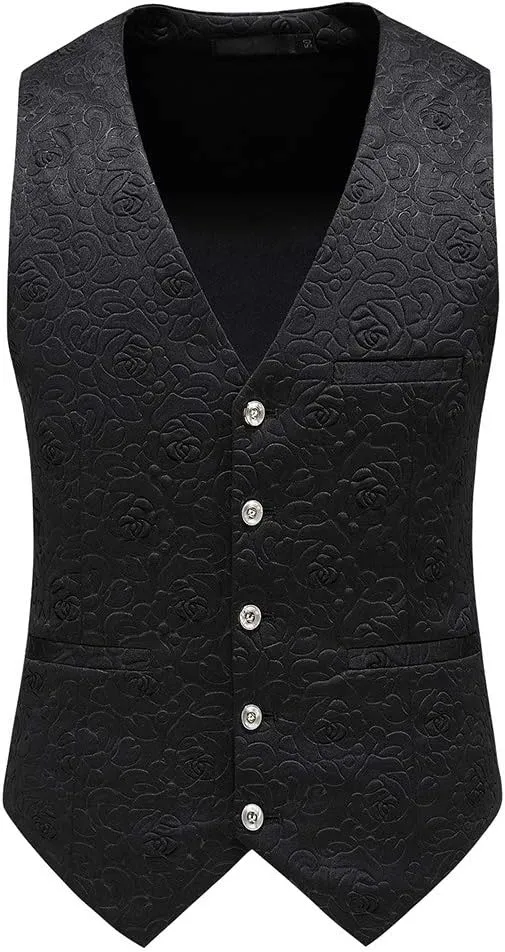 UNINUKOO Mens 3 Piece Suit Jacquard Floral Shawl Lapel Fancy Suits for Men Wedding Party Prom Tuxedo Suit Set