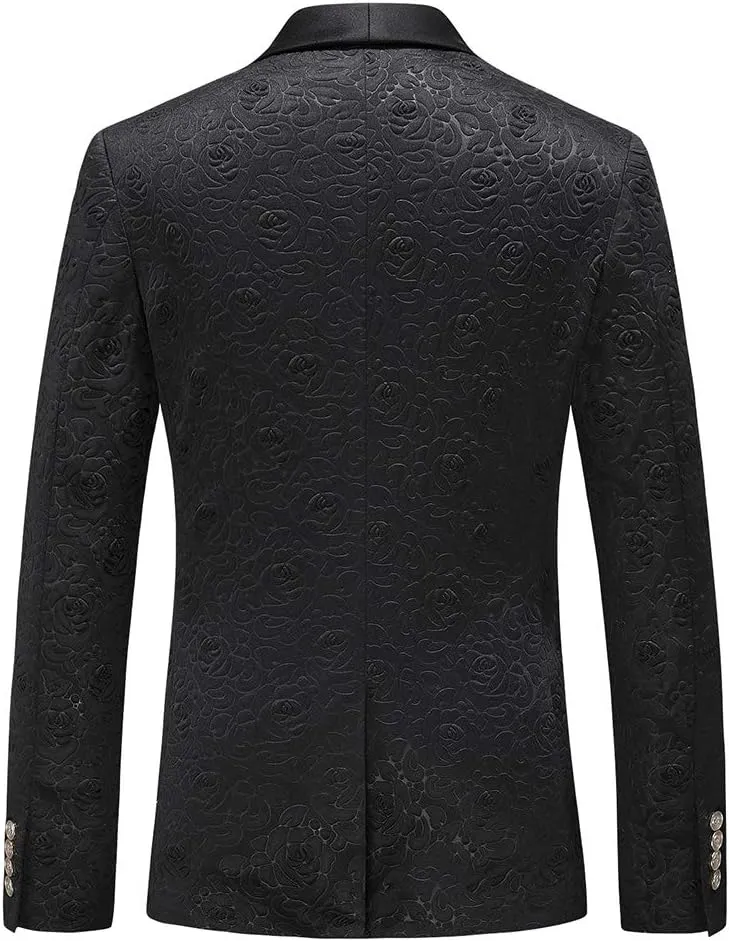 UNINUKOO Mens 3 Piece Suit Jacquard Floral Shawl Lapel Fancy Suits for Men Wedding Party Prom Tuxedo Suit Set