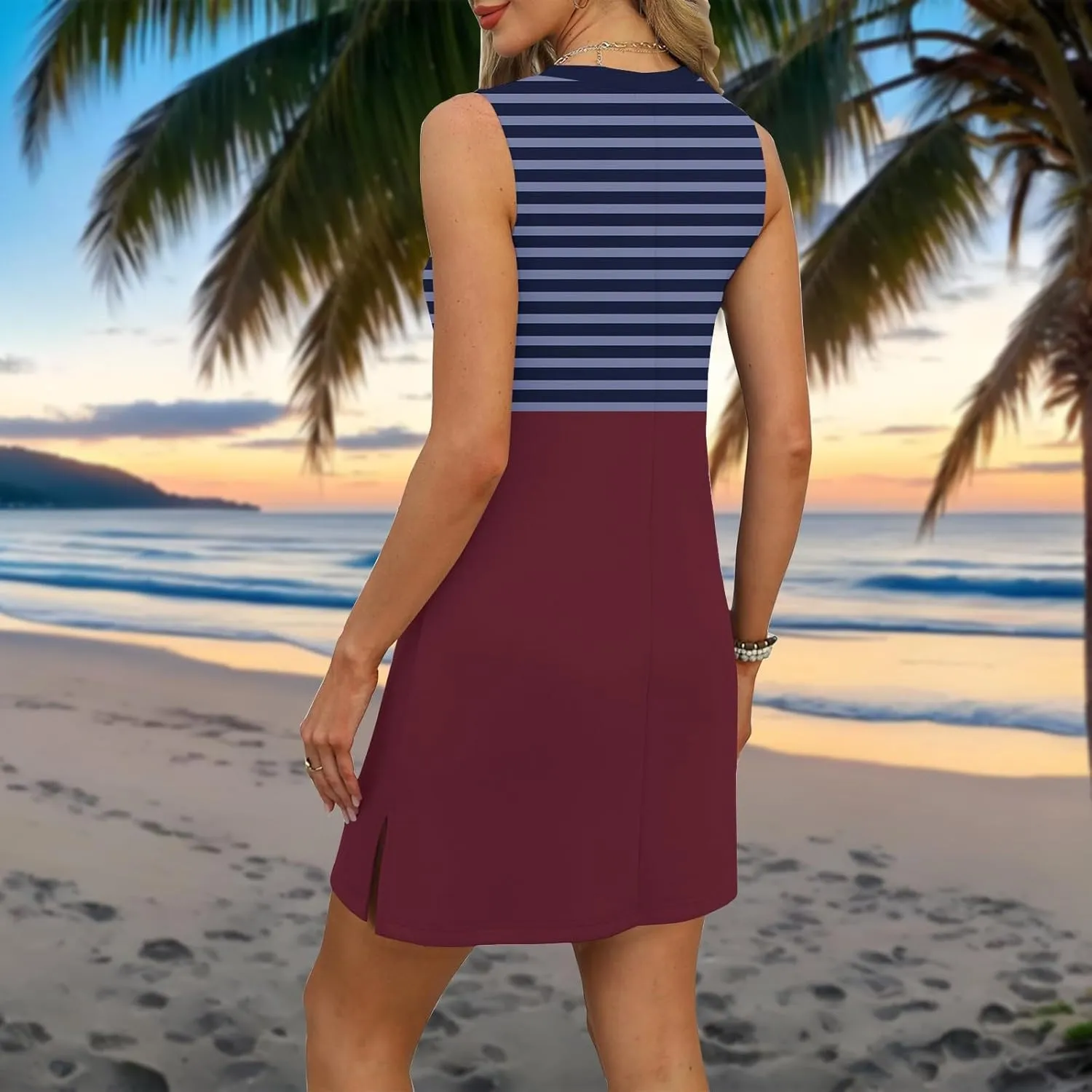 Vacation Dresses for Women 2025 Loose Summer Shift Sleeveless Sundresses Beach Coverup Floral/Striped/Bandana Print