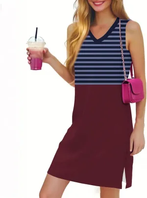 Vacation Dresses for Women 2025 Loose Summer Shift Sleeveless Sundresses Beach Coverup Floral/Striped/Bandana Print
