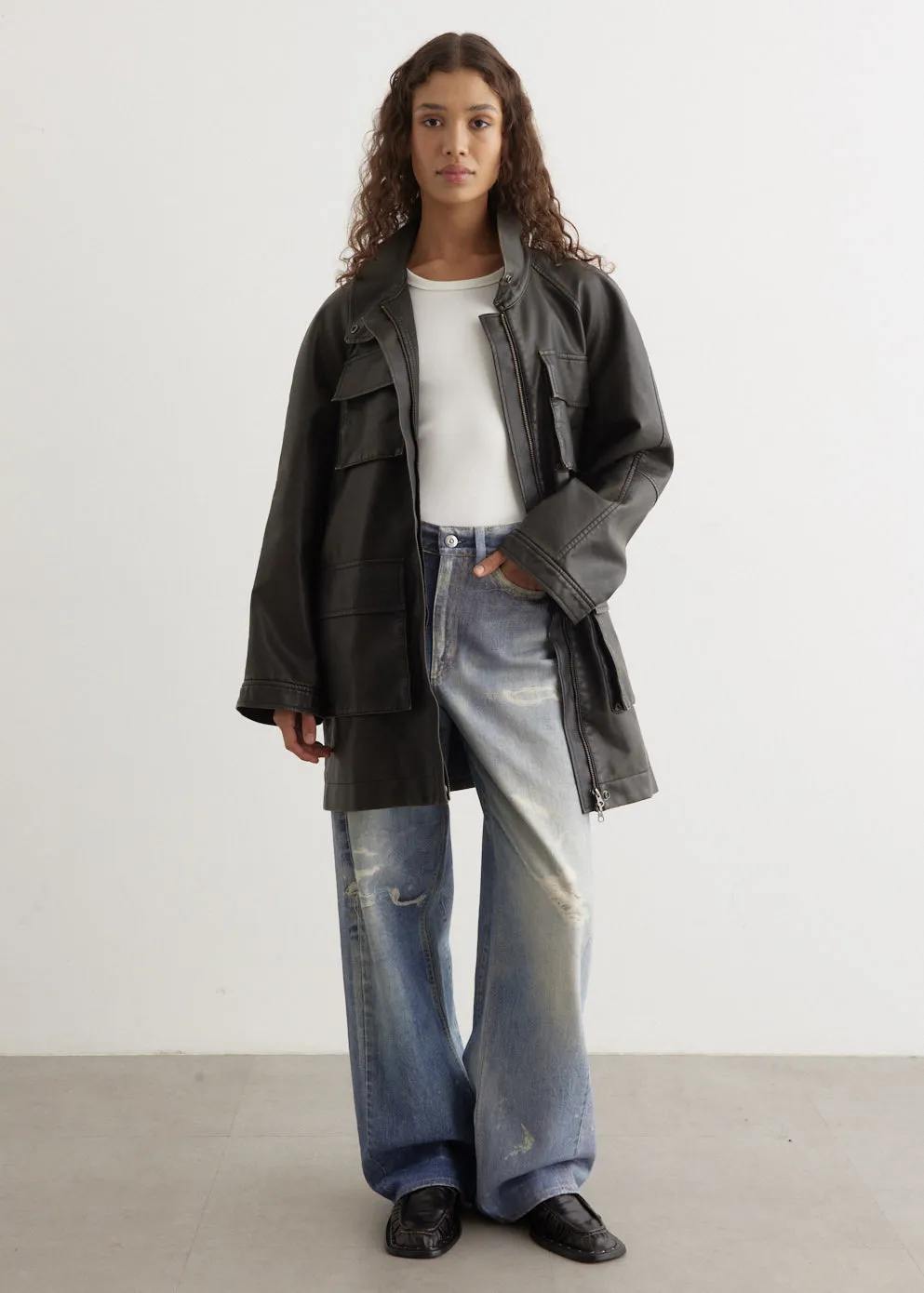 Washed Leather Safari Jacket