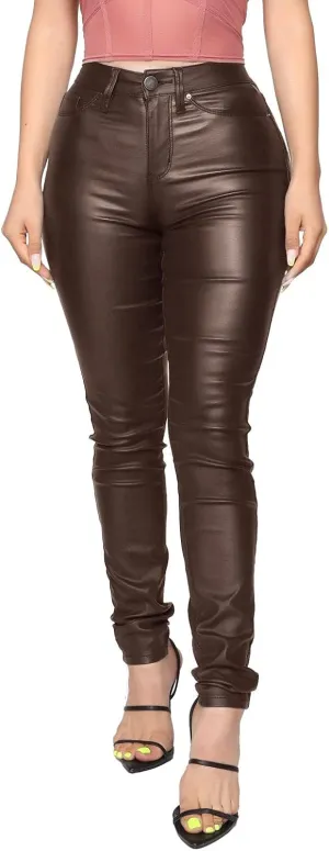 WAYRUNZ Womens High Waisted Stretch Faux Leather Pants PU Coated Legging Juniors