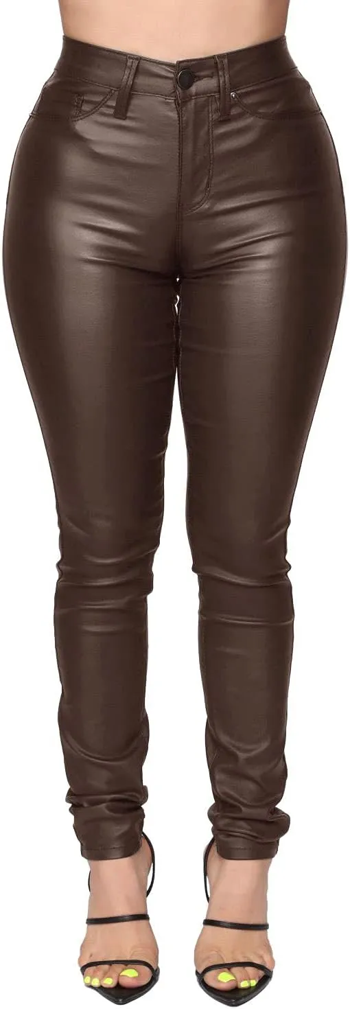 WAYRUNZ Womens High Waisted Stretch Faux Leather Pants PU Coated Legging Juniors