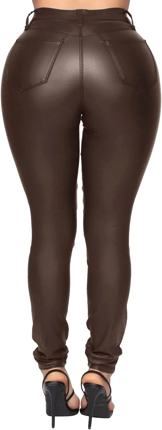 WAYRUNZ Womens High Waisted Stretch Faux Leather Pants PU Coated Legging Juniors