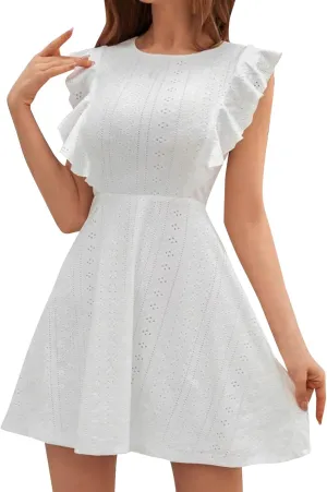 Wedding Guest Dresses for Women Ruffle Cap Sleeves Casual Summer A-Line Dresses 2025 Cocktail Party Mini Dresses