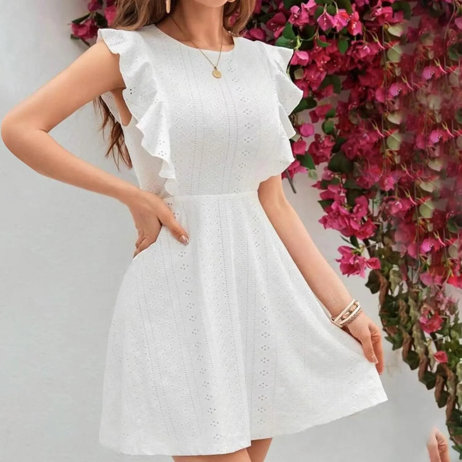Wedding Guest Dresses for Women Ruffle Cap Sleeves Casual Summer A-Line Dresses 2025 Cocktail Party Mini Dresses