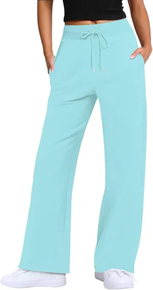 Wide Leg Pants Woman Drawstring High Waist Yoga Pants with Pocket Lightweight Casual Flare Sweatpants Baggy Lounge Pants