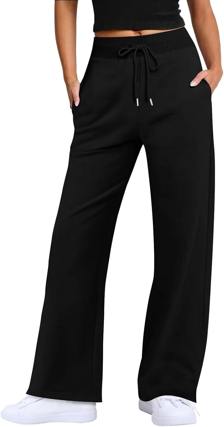 Wide Leg Pants Woman Drawstring High Waist Yoga Pants with Pocket Lightweight Casual Flare Sweatpants Baggy Lounge Pants