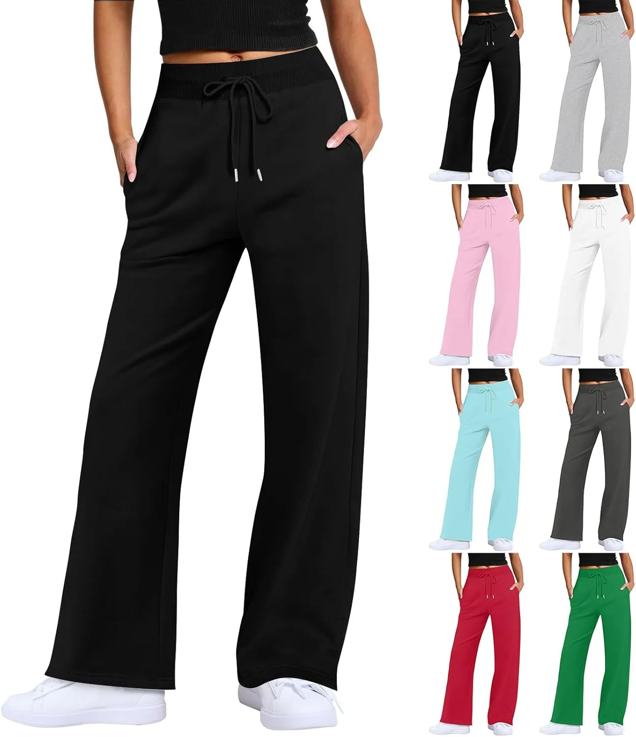 Wide Leg Pants Woman Drawstring High Waist Yoga Pants with Pocket Lightweight Casual Flare Sweatpants Baggy Lounge Pants