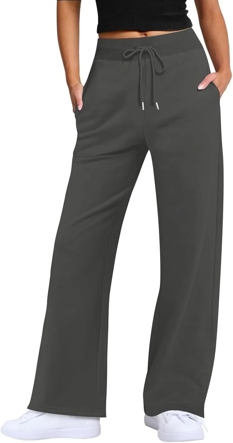 Wide Leg Pants Woman Drawstring High Waist Yoga Pants with Pocket Lightweight Casual Flare Sweatpants Baggy Lounge Pants