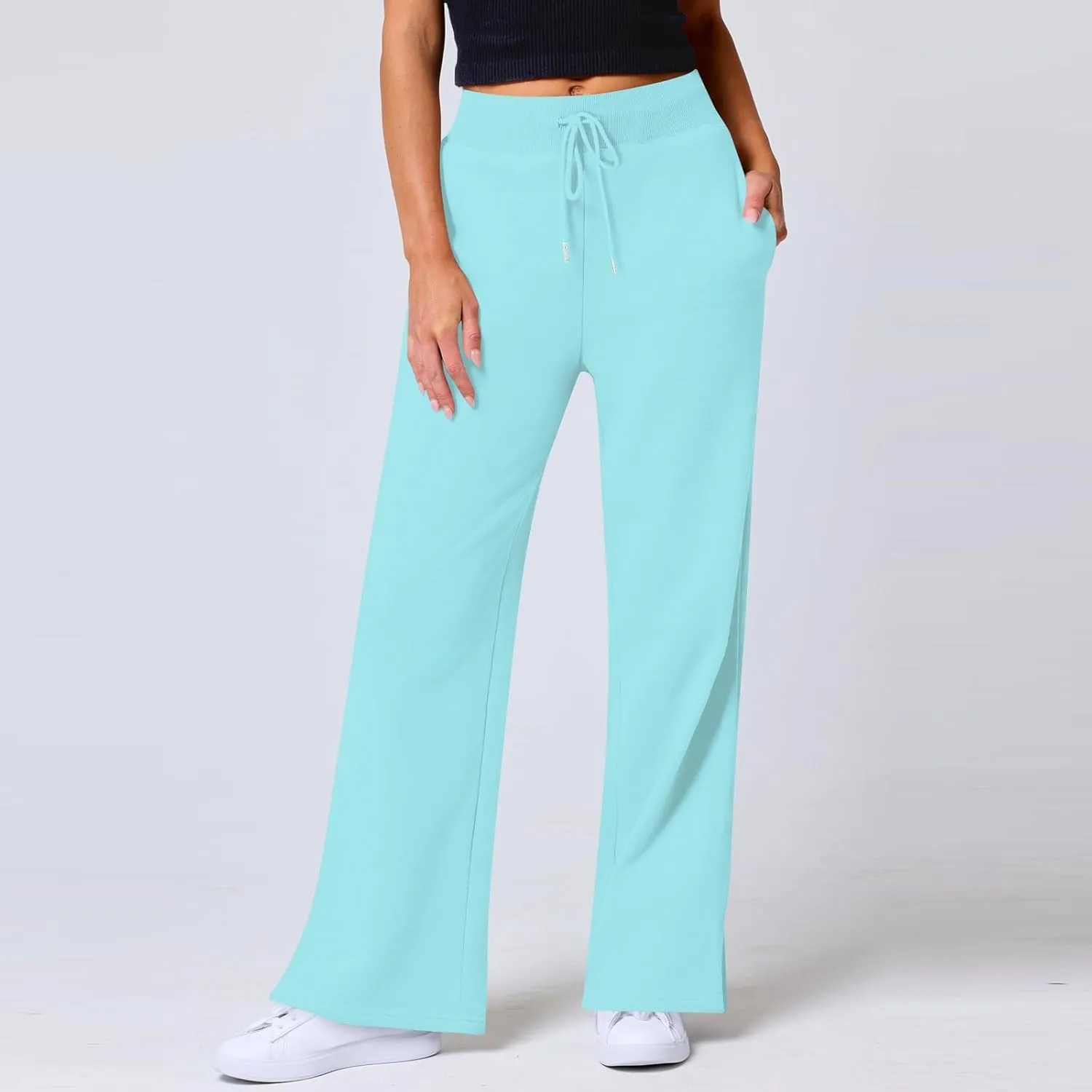 Wide Leg Pants Woman Drawstring High Waist Yoga Pants with Pocket Lightweight Casual Flare Sweatpants Baggy Lounge Pants