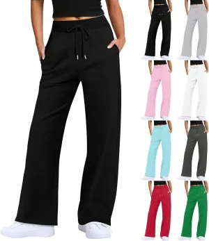 Wide Leg Pants Woman Drawstring High Waist Yoga Pants with Pocket Lightweight Casual Flare Sweatpants Baggy Lounge Pants