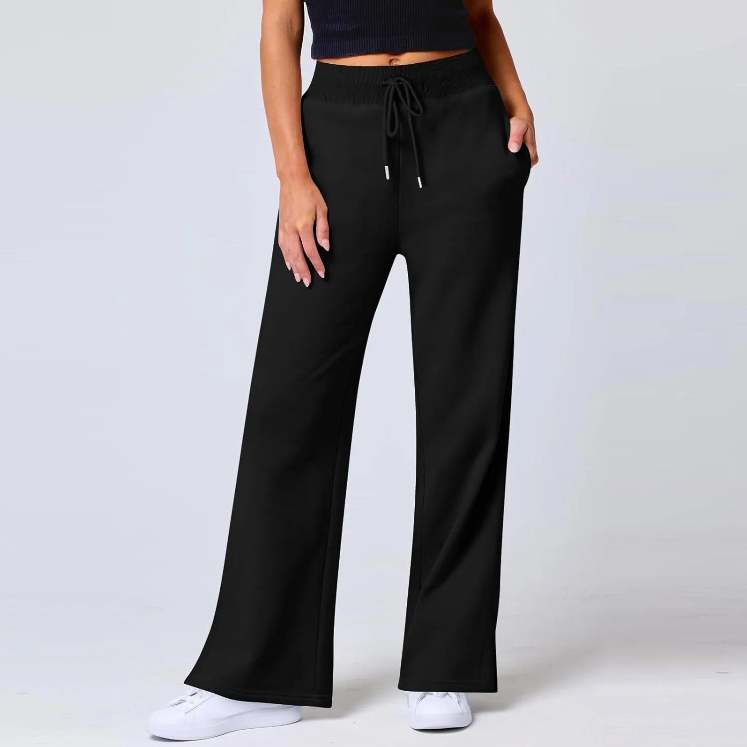 Wide Leg Pants Woman Drawstring High Waist Yoga Pants with Pocket Lightweight Casual Flare Sweatpants Baggy Lounge Pants