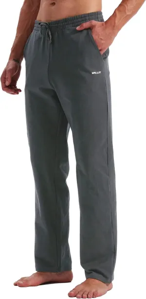 Willit Men's Cotton Yoga Sweatpants Athletic Pants Open Bottom Exercise Lounge Pants Loose Male Sweat Pants with Pockets