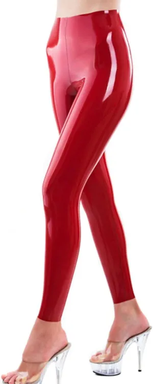 Women Black Latex Pants Without Zipper Tight Slim Mid Waist Trousers Leggings