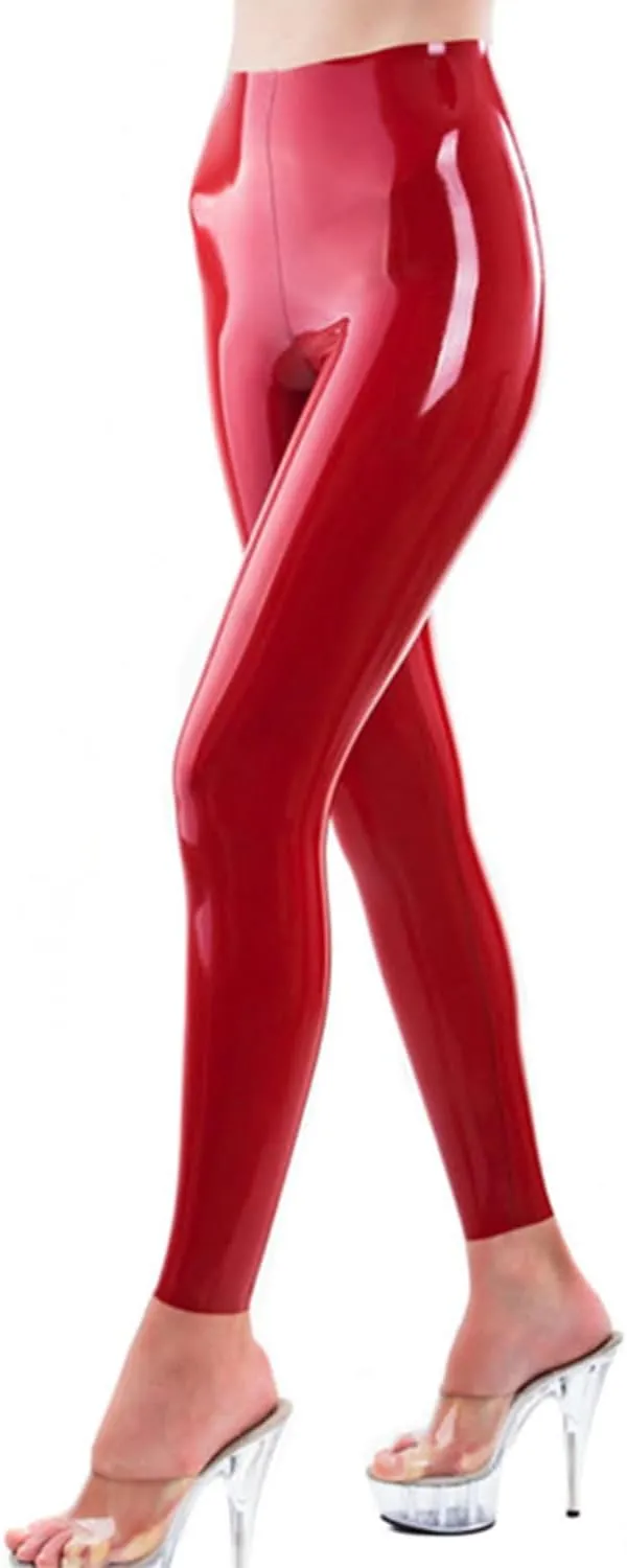 Women Black Latex Pants Without Zipper Tight Slim Mid Waist Trousers Leggings