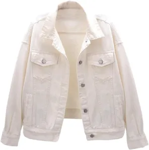 Women Candy Colors Denim Jacket Long Sleeve Boyfriend Jean Jacket Coat