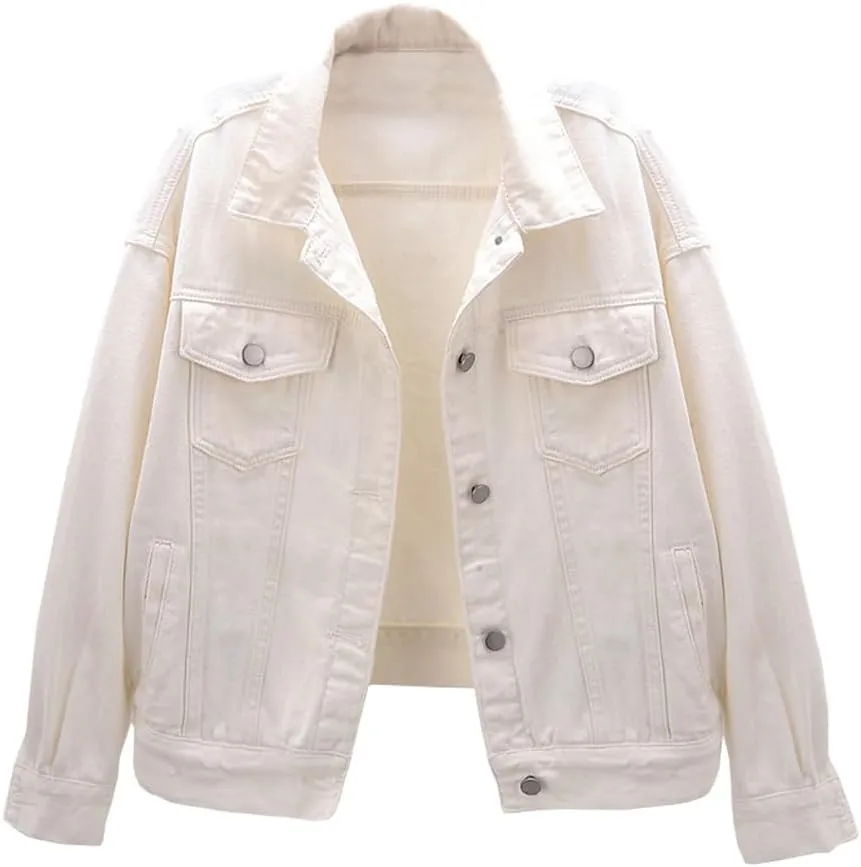 Women Candy Colors Denim Jacket Long Sleeve Boyfriend Jean Jacket Coat