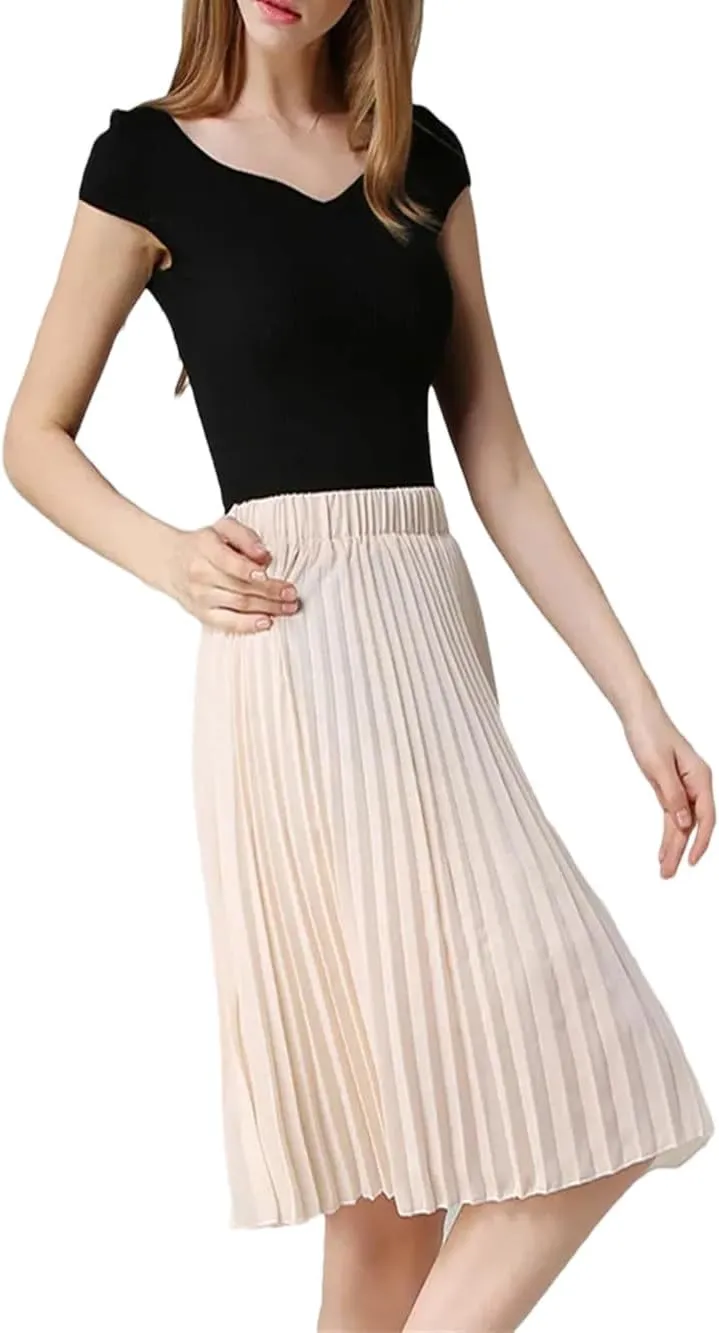 Women Chiffon Pleated Skirt Women Vintage High Waist Skirts Womens Summer Midi Skirt