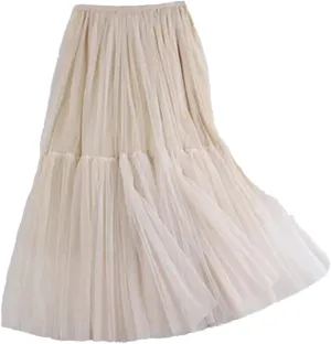 Women Mesh Skirt Elastic High Waist Fluffy Irregular Hem Casual A-Line Midi Skirts