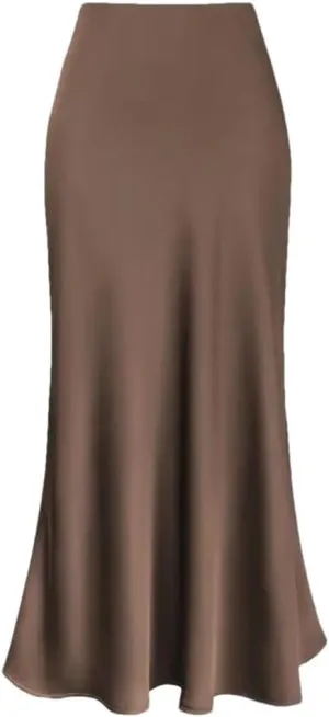 Women Silk Satin Skirts Solid Color High Waist A-Line Skirt Office Lady Casual Work Pencil Skirt
