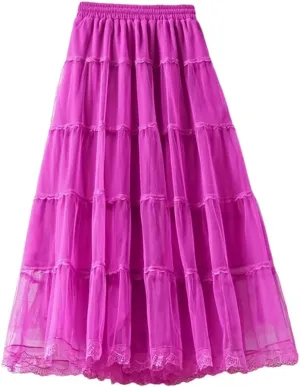 Women Spring Autumn Long Skirt Gauze High Waisted Grace Puff Skirts Patchwork Skirt Tulle Skirts