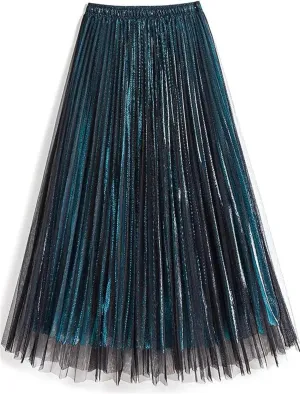 Women Spring Fall Pleated Midi Skirt High Waist Elasticity Casual Party Maxi Long Skirt