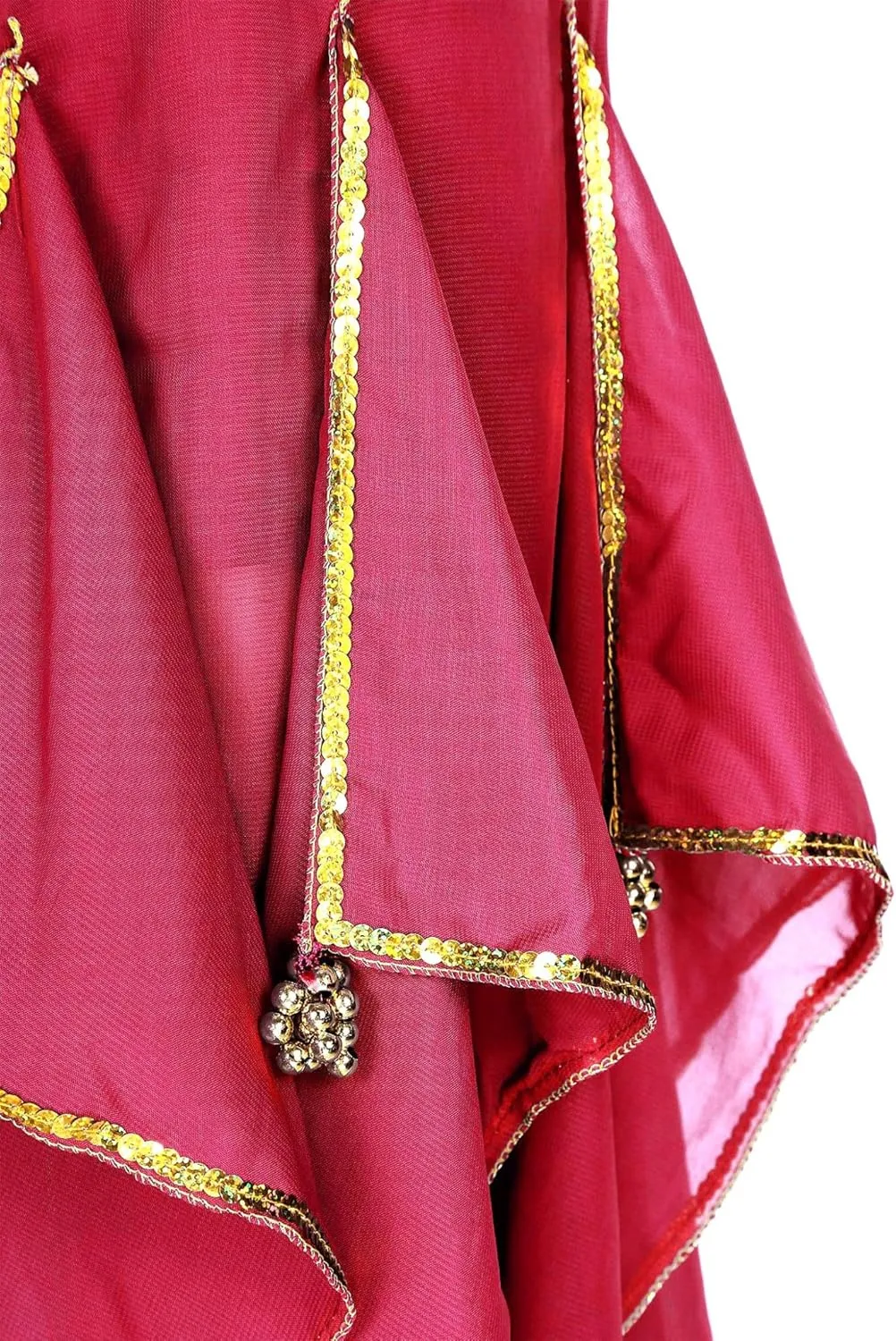 Women's Belly Dance Costume Sequins Split Long Sleeve Crop Top with Ruffles Harem Pants Dancewear