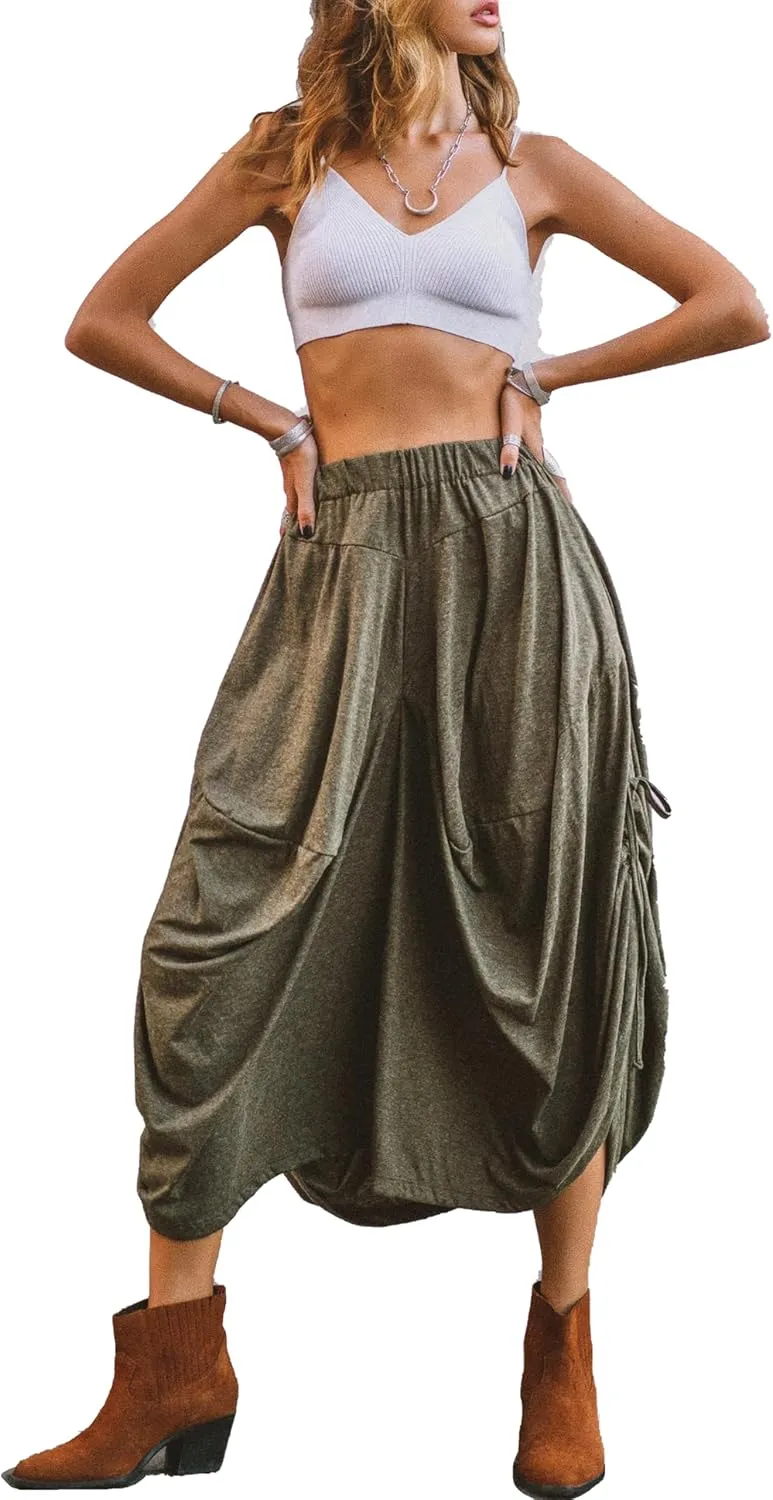 Women's Boho Cotton Harem Pants Comfy Wide Leg Pants Amisha