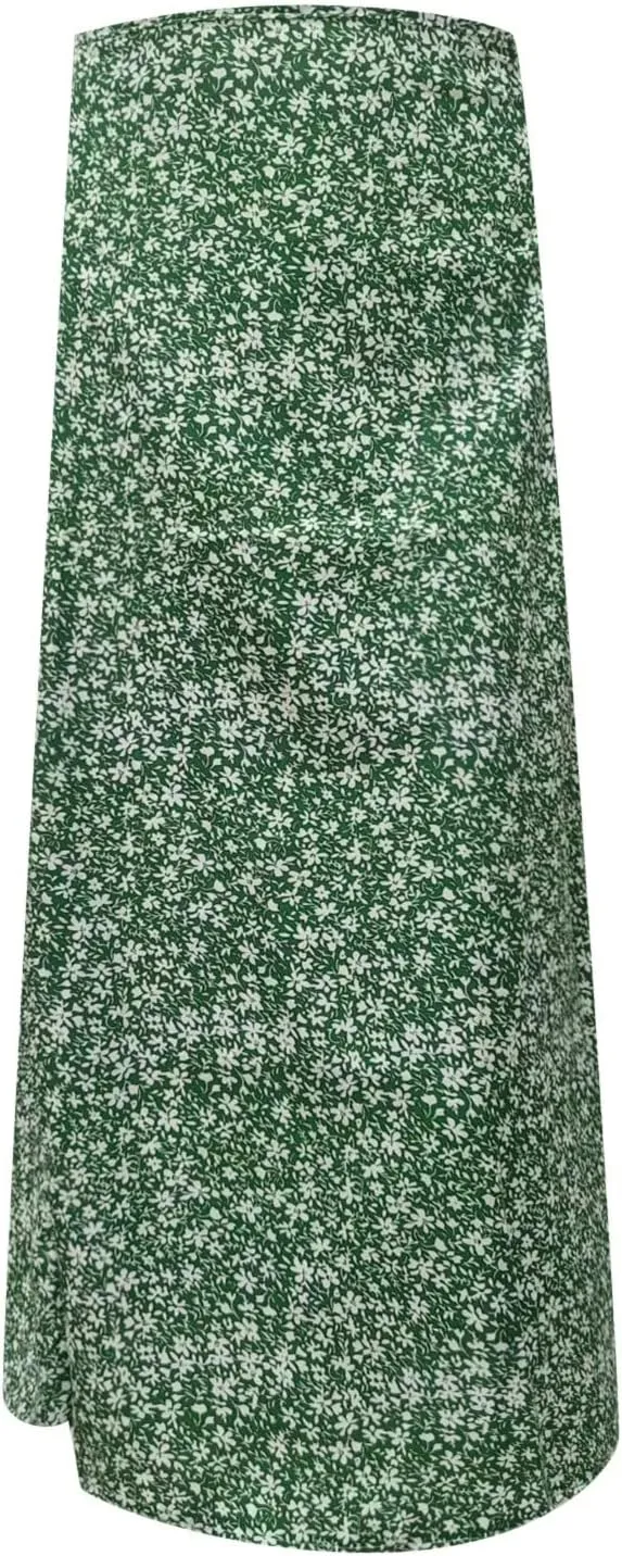 Womens Boho Floral Skirt with Slit Summer Beach Flowy Midi Skirts Sexy High Waisted A-Line Skirts Casual Wraps Skirt Dresses
