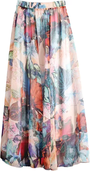 Women's Boho Maxi Skirt Floral Skirt Summer Long Skirts Chiffon Skirt Women Casual Beach Long Skirt