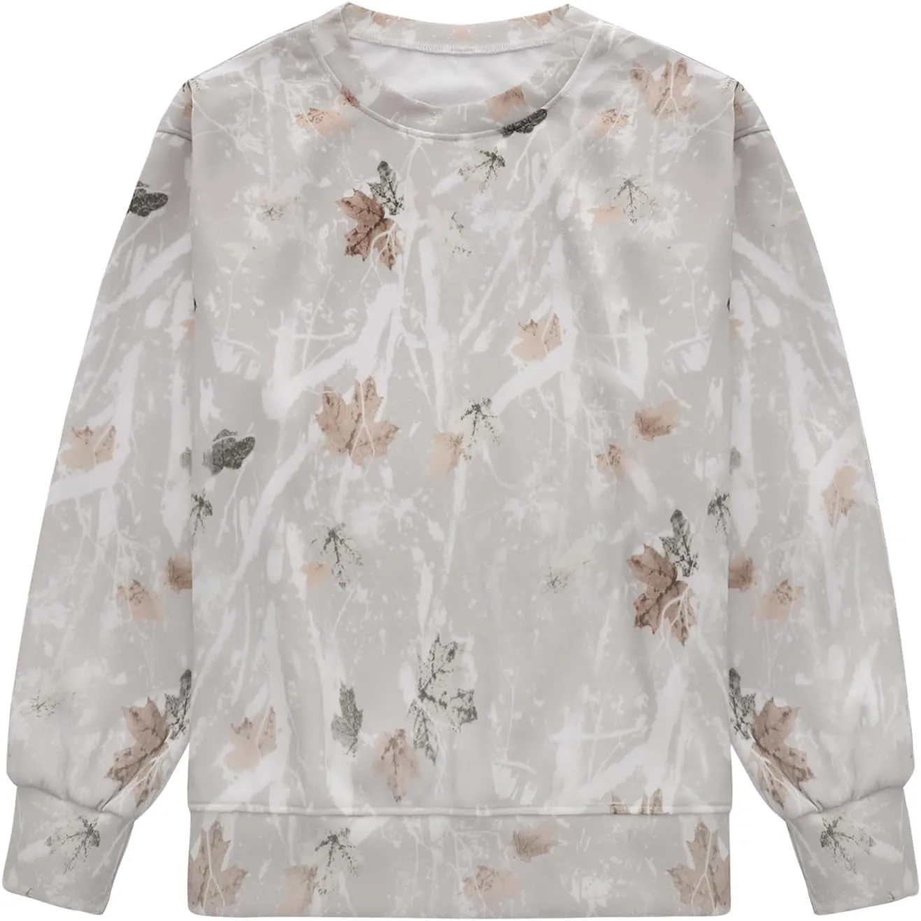 Womens Camo Maple Leaf Hoodie Oversized Lightweight Printed Fleece Sweatshirt Grey M