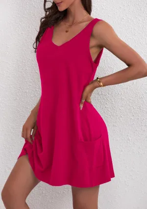 Women's Casual Sundress with Pockets Summer Boho Beach Dress V Neck Loose Tank Dresses Cute Floral T Shirt Dress