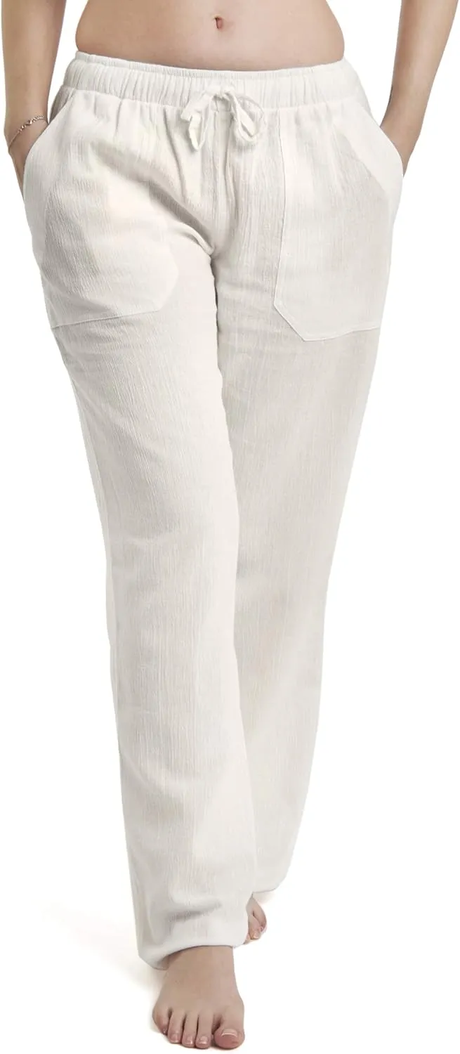Women's Cotton Gauze Low Waist Beach Pants with Pockets