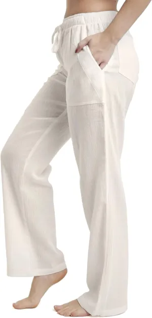 Women's Cotton Gauze Low Waist Beach Pants with Pockets