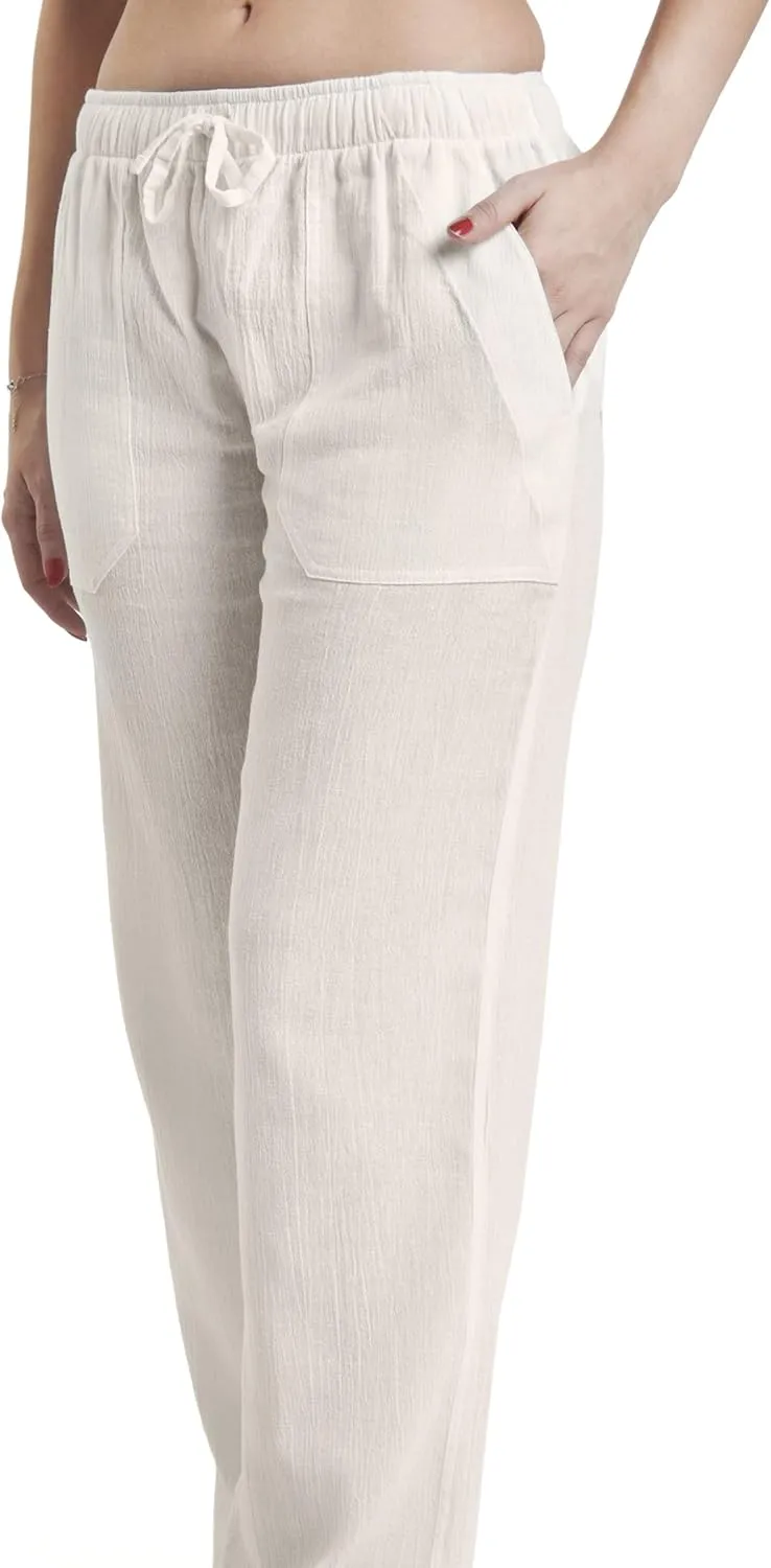 Women's Cotton Gauze Low Waist Beach Pants with Pockets