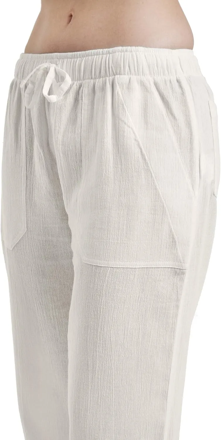 Women's Cotton Gauze Low Waist Beach Pants with Pockets
