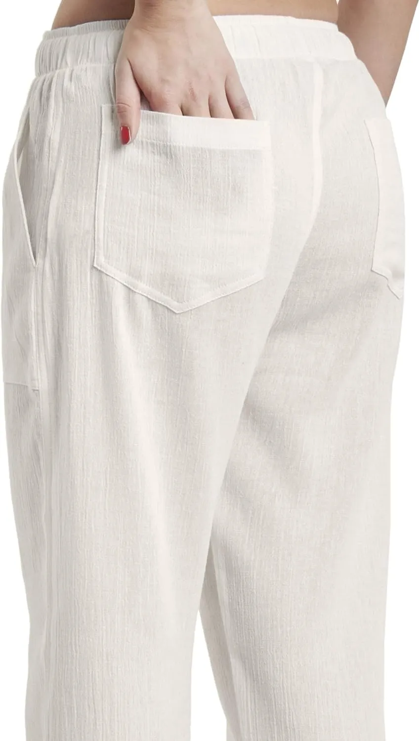 Women's Cotton Gauze Low Waist Beach Pants with Pockets