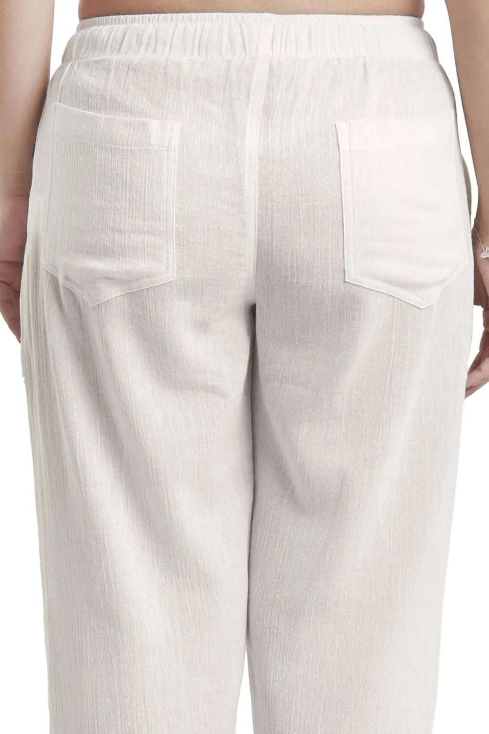 Women's Cotton Gauze Low Waist Beach Pants with Pockets