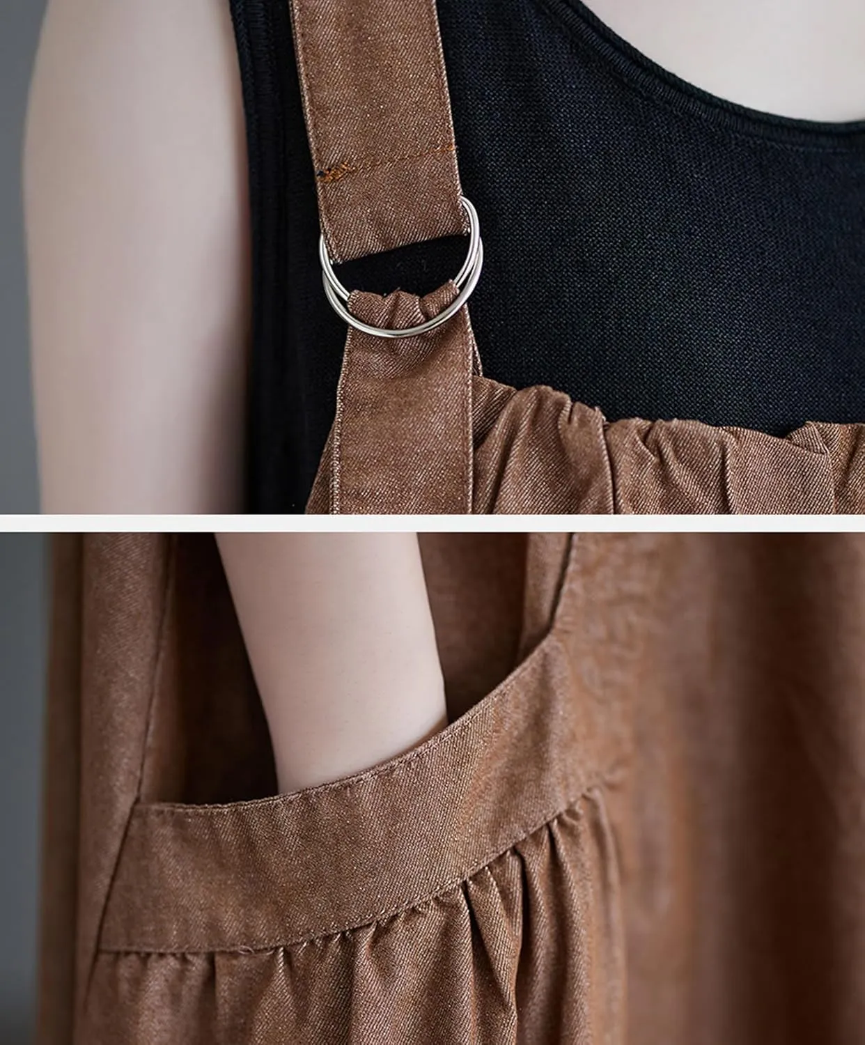 Women's Denim Pullover Casual Loose Sleeveless Adjustable Strap Denim Dress with Pockets and Wide Hem
