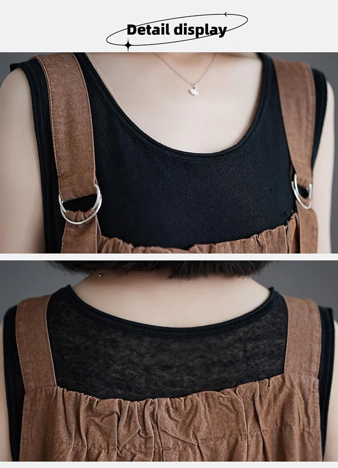 Women's Denim Pullover Casual Loose Sleeveless Adjustable Strap Denim Dress with Pockets and Wide Hem