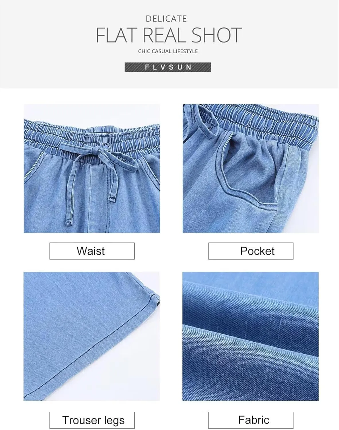 Women's Drawstring High Waisted Wide Leg Jeans Loose Fit Casual Denim Pants