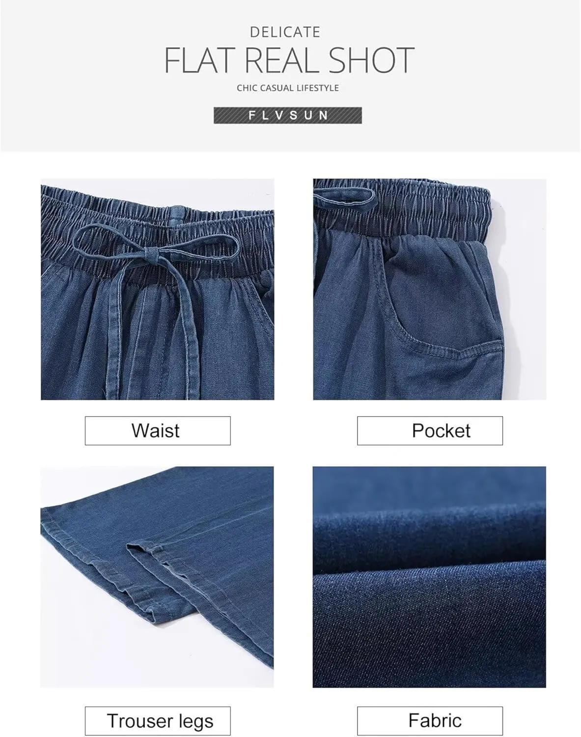Women's Drawstring High Waisted Wide Leg Jeans Loose Fit Casual Denim Pants