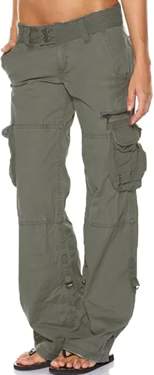 Women's Elastic High Waist Baggy Cargo Pants Tactical Wide Leg Jogger Trousers