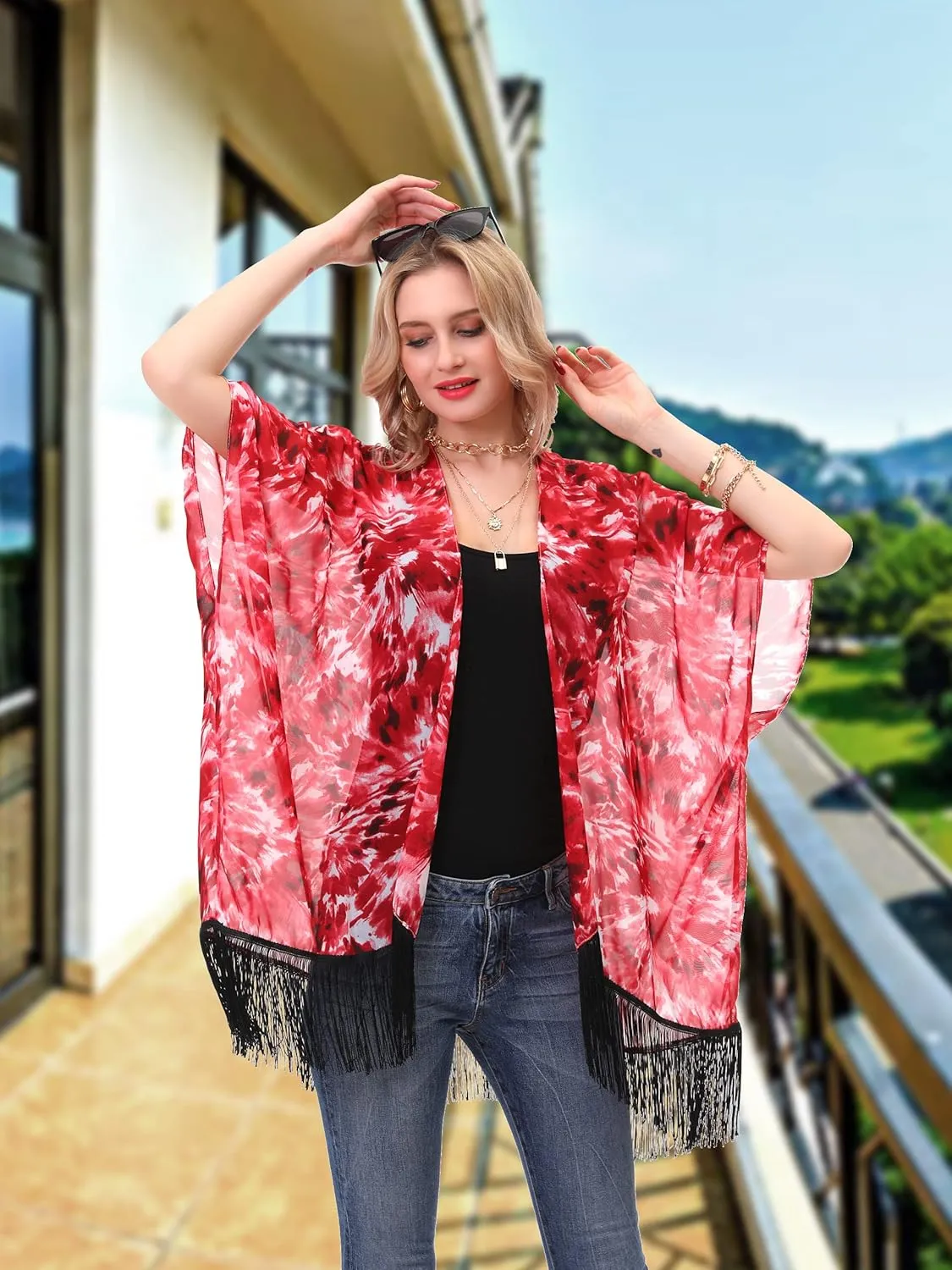 Women's Floral Kimono Cover Up - Lightweight Leopard Chiffon Beachwear for Bikini,Cardigan and Swimwear