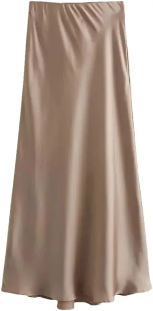 Women's High - Waist A - Line Satin Midi Long Skirt Elegant Slim with Elastic Waist for Casual Wear