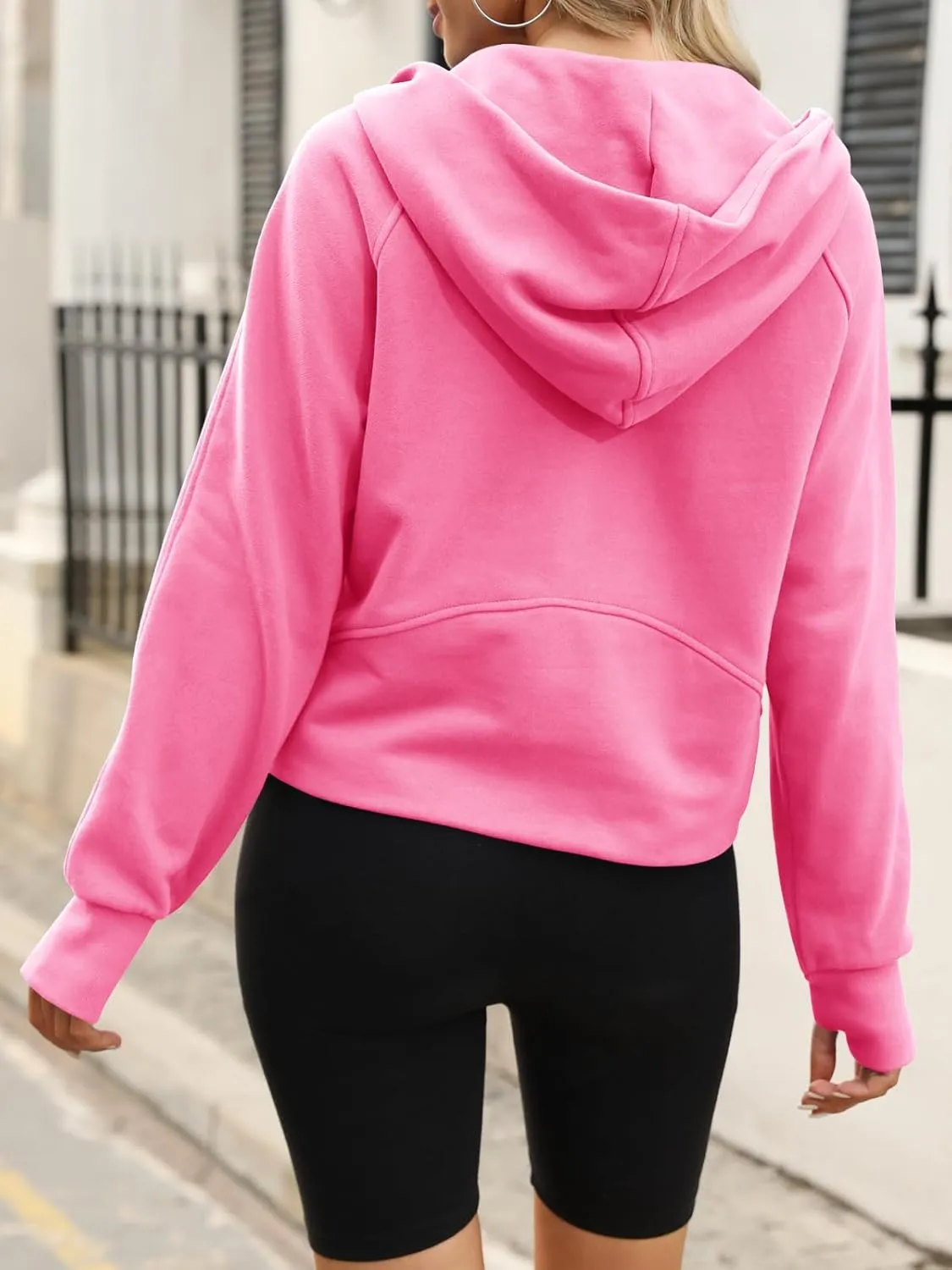 Womens Hooded Pullover Sweatshirts Half Zipper Crop Hoodie Fleece Lined Collar Zip Up Hoodies Cropped Long Sleeve Tops