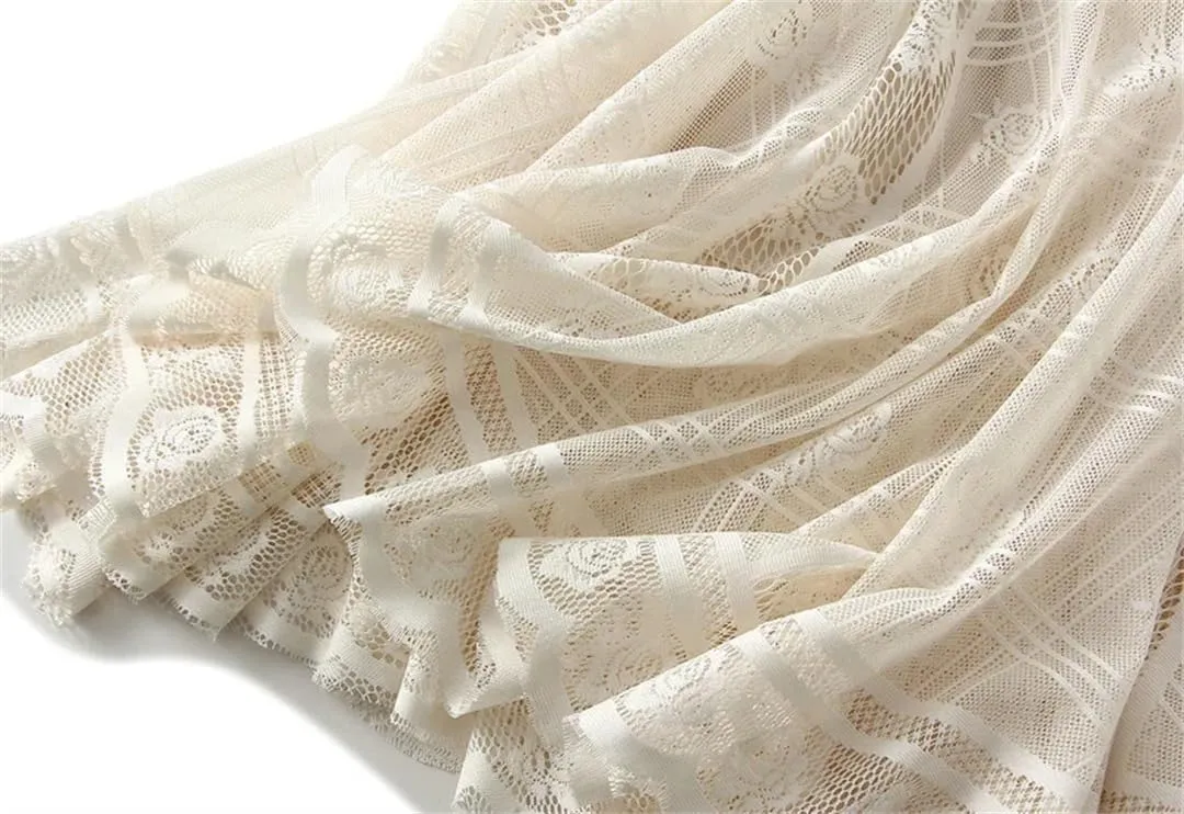 Women's Lace A-Line Pleated Mesh Midi Skirt Spring Medium Length Long Skirt